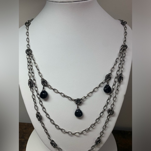Silpada RARE Oxidized Sterling 3-Tiered Necklace w/Black Chalcedony Accents 22” - Picture 9 of 14
